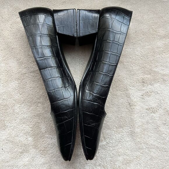 Etienne Aigner Black Croc Embossed Leather Block Heel Pumps Women 7N Narrow - Picture 5 of 16